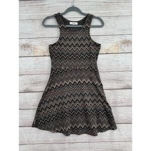 Umgee Chevron Print Open Back Tank Dress Women's Size Medium Brown/Black